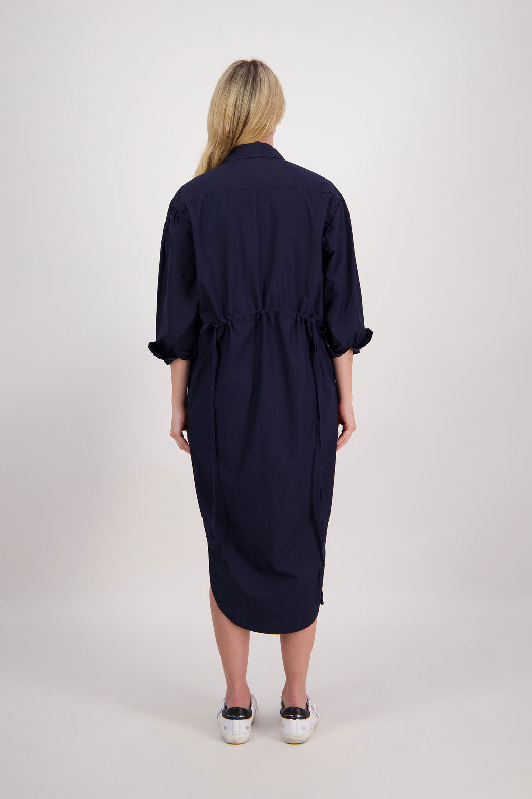 Womens Shirt Dress, Midi Length with 3/4 Sleeves. Ink