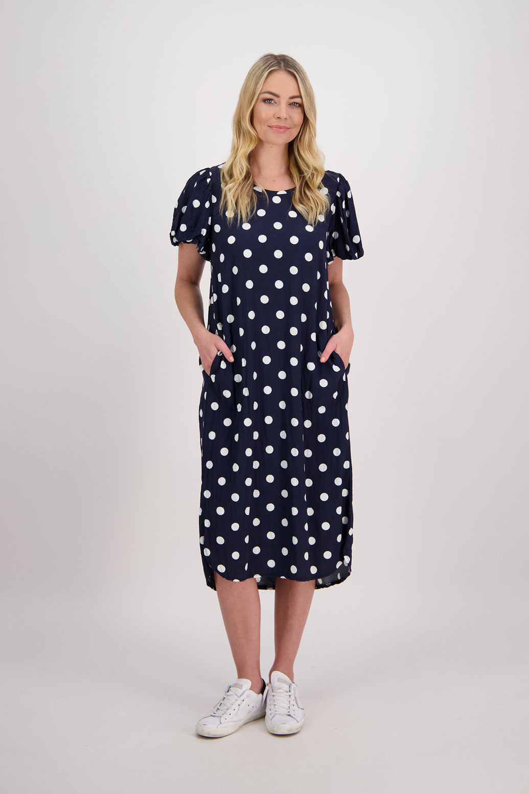 Petra Puff Sleeve Mid Dress - Ink Spot