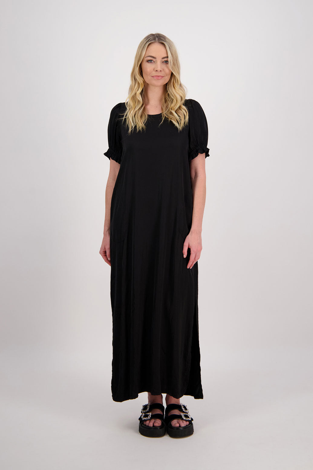 Petunia Maxi Dress with Side Splits + Pockets - Black