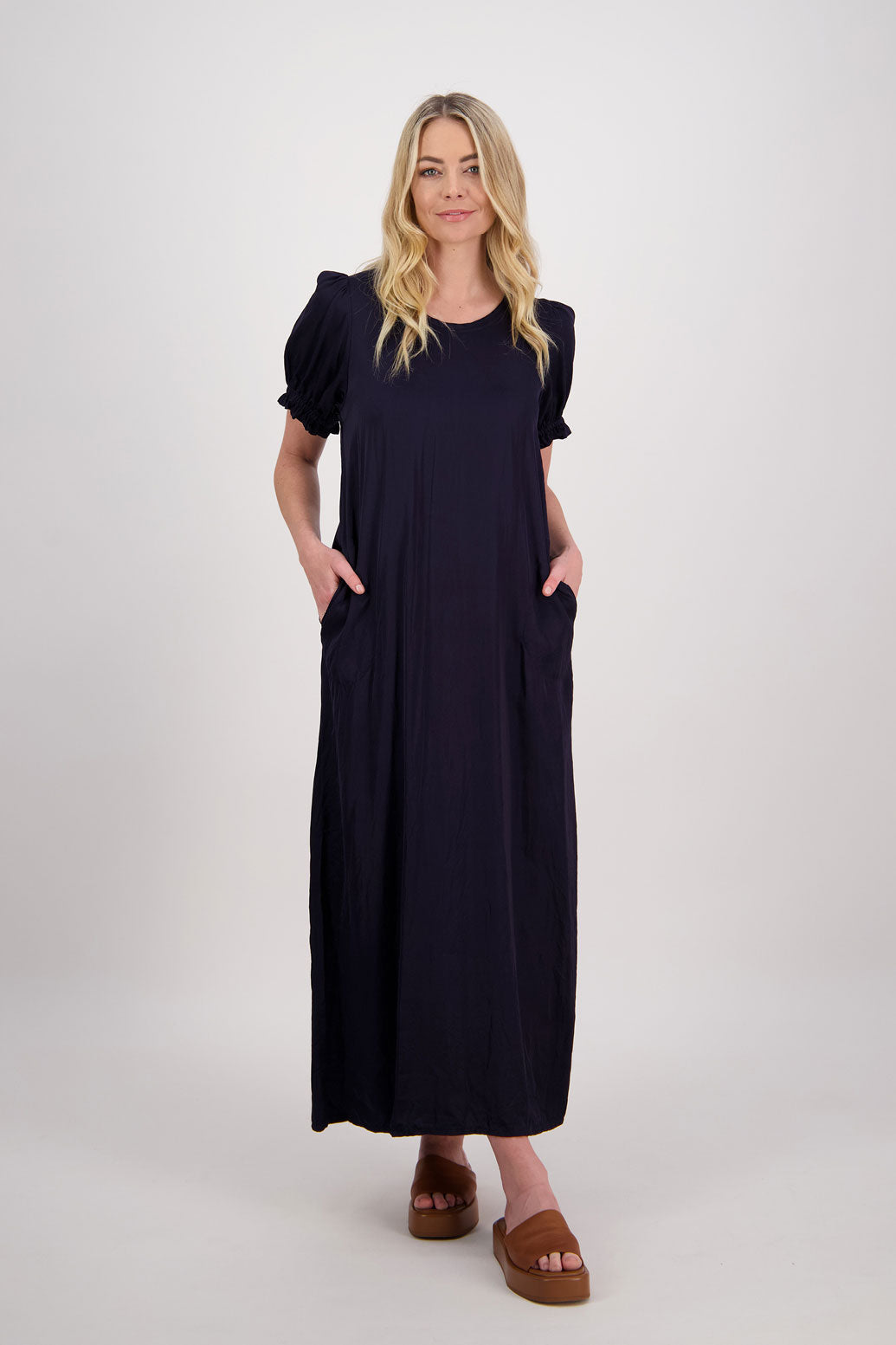 Petunia Maxi Dress with Side Splits + Pockets - Ink