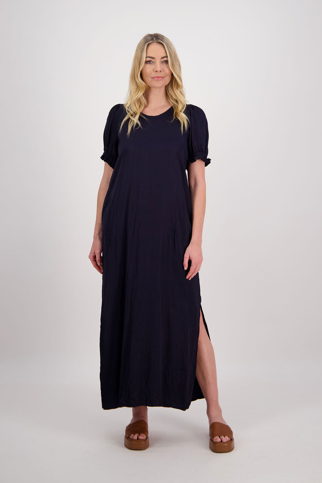 Petunia Maxi Dress with Side Splits + Pockets - Ink