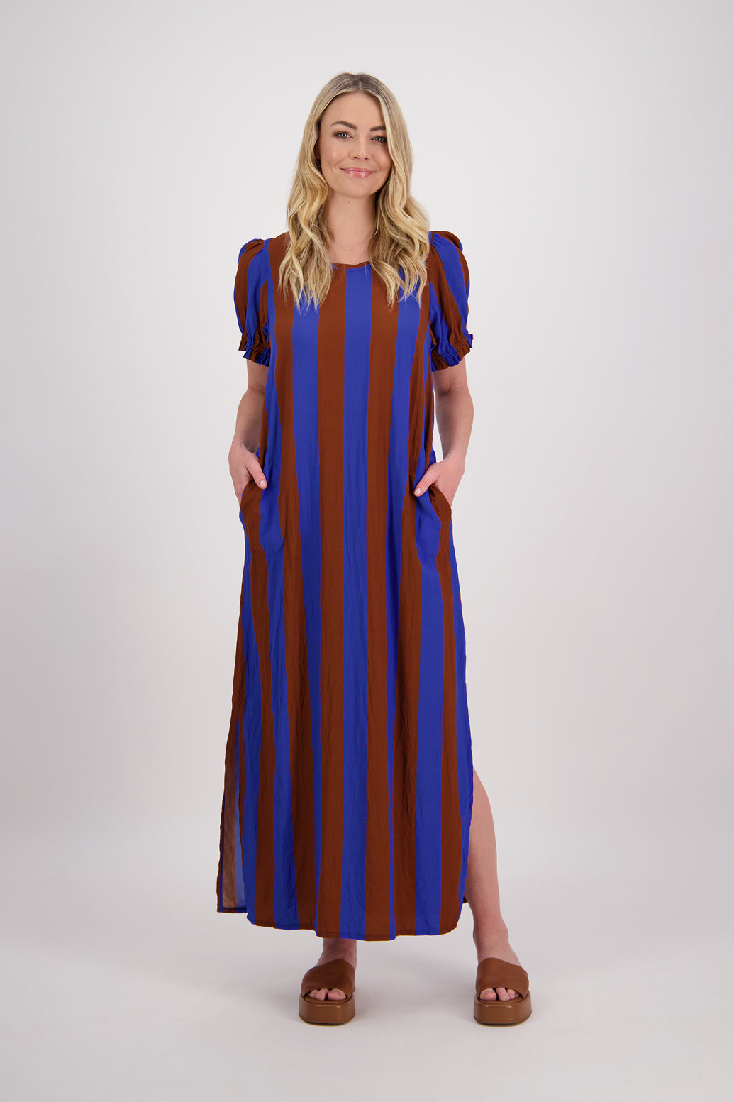 Petunia Tan/Blue Stripe Dress