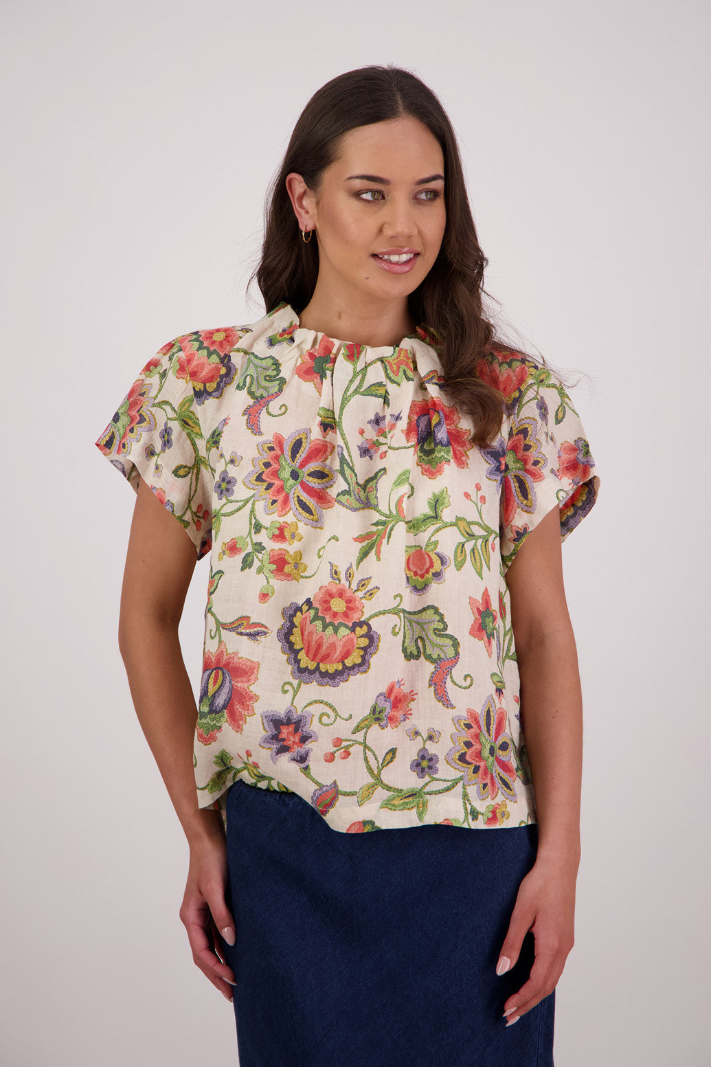 Briarwood Pia Top in Jacobean print, 100% Ramie.