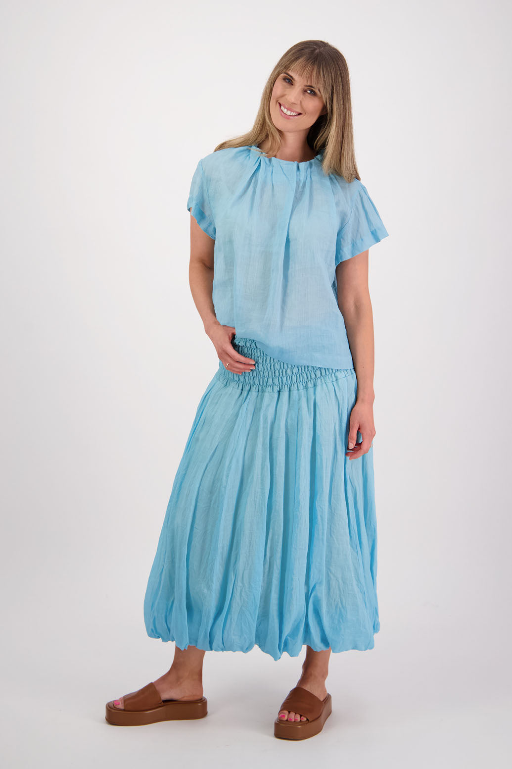 Sarah Aqua Ramie Skirt