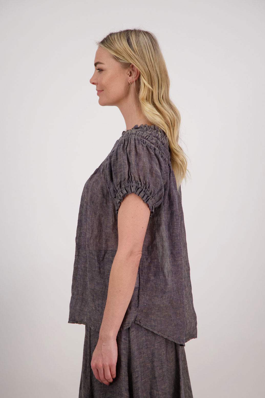 Polly Linen Short Sleeve Top - Ink