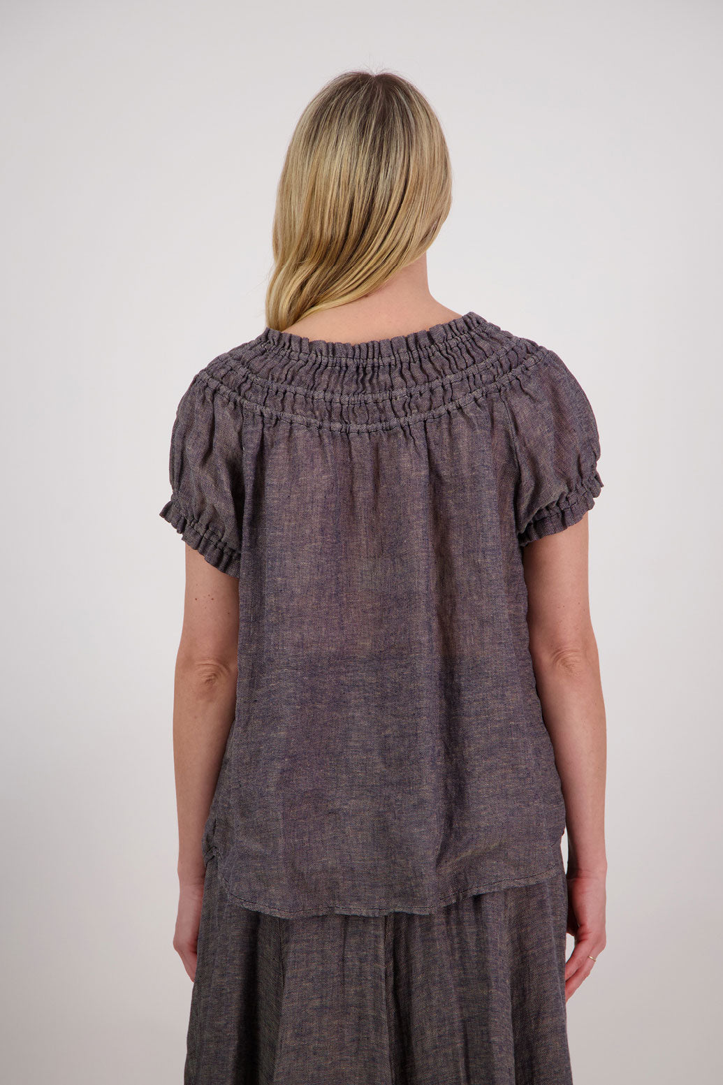 Polly Linen Short Sleeve Top - Ink