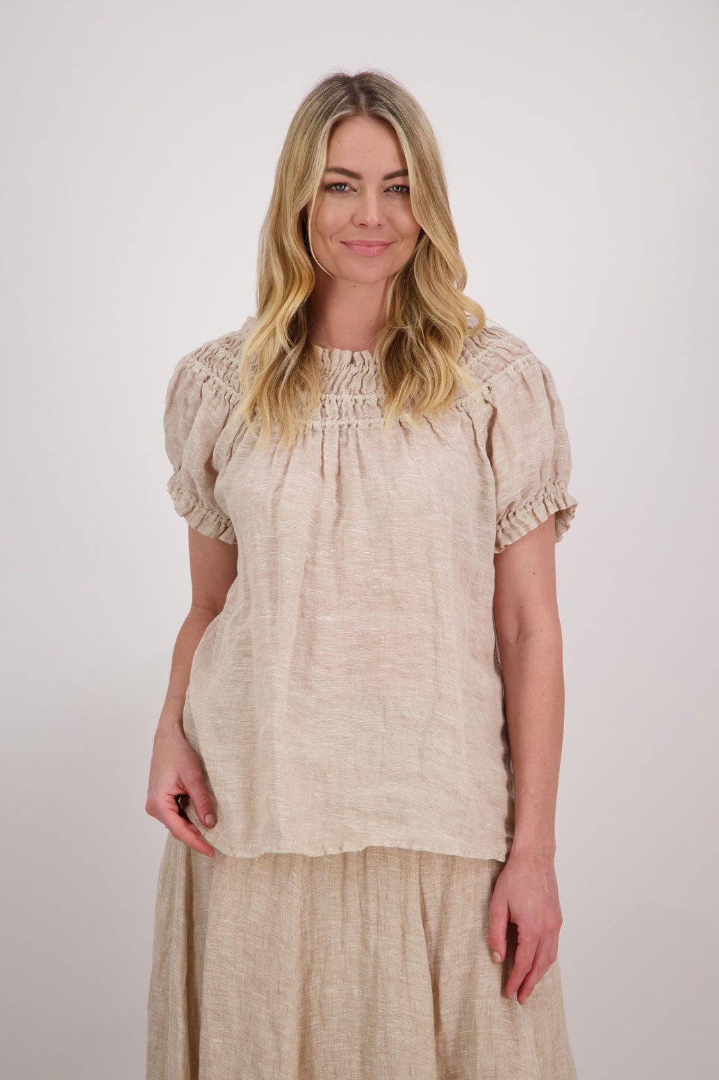 Polly Linen Short Sleeve Top - Natural