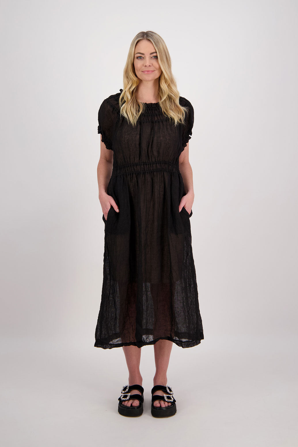 Pollyanna Linen Gauze Maxi Dress - Black