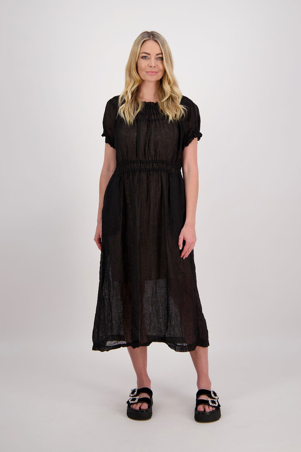 Pollyanna Linen Gauze Maxi Dress - Black