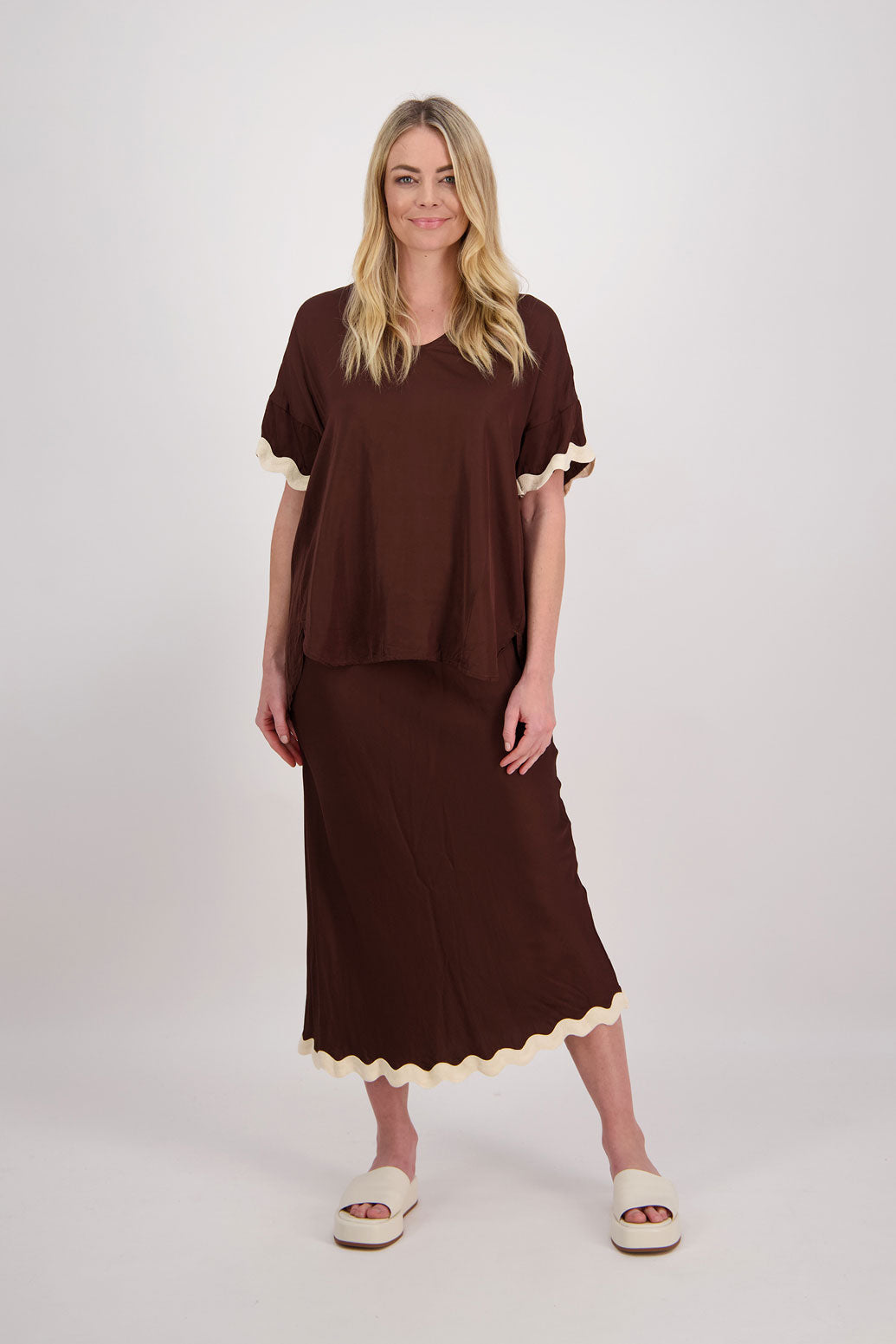 Poppy Bias Cut Rikrak Skirt - Chocolate