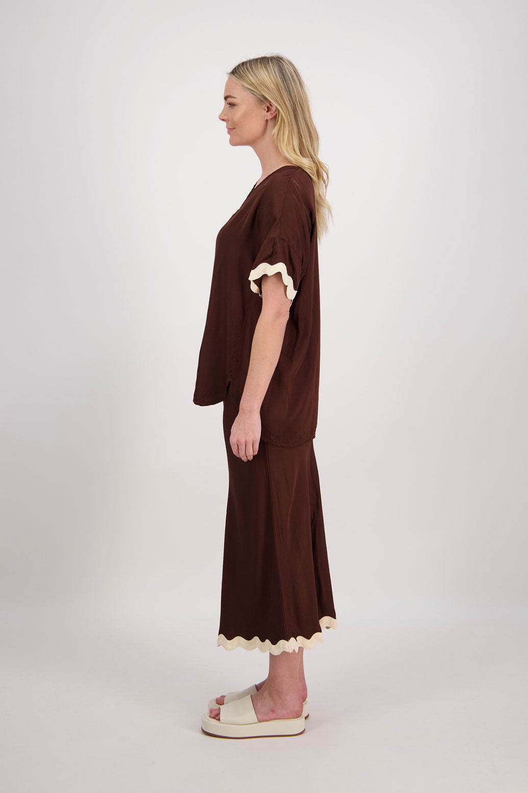 Poppy Bias Cut Rikrak Skirt - Chocolate