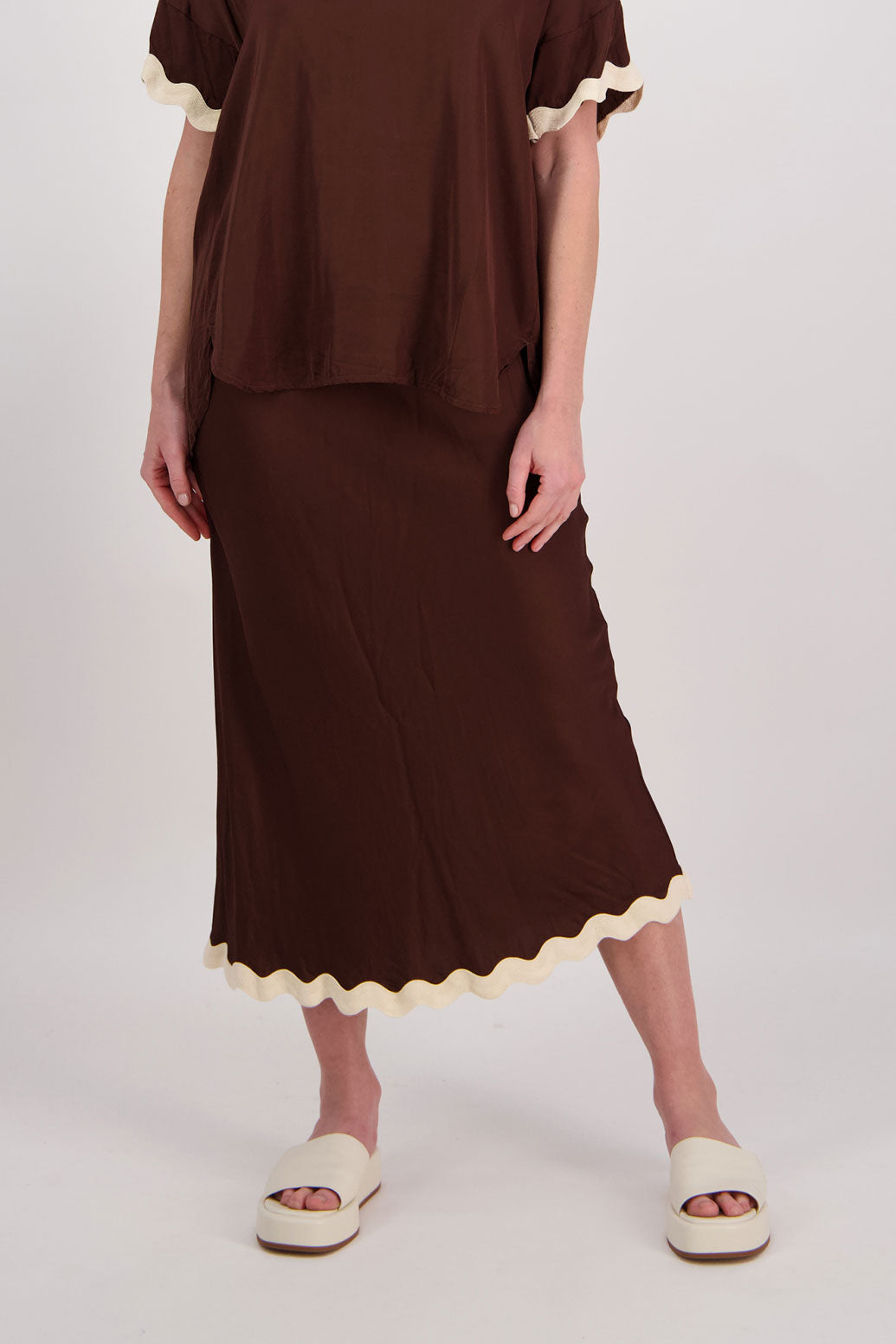 Poppy Bias Cut Rikrak Skirt - Chocolate