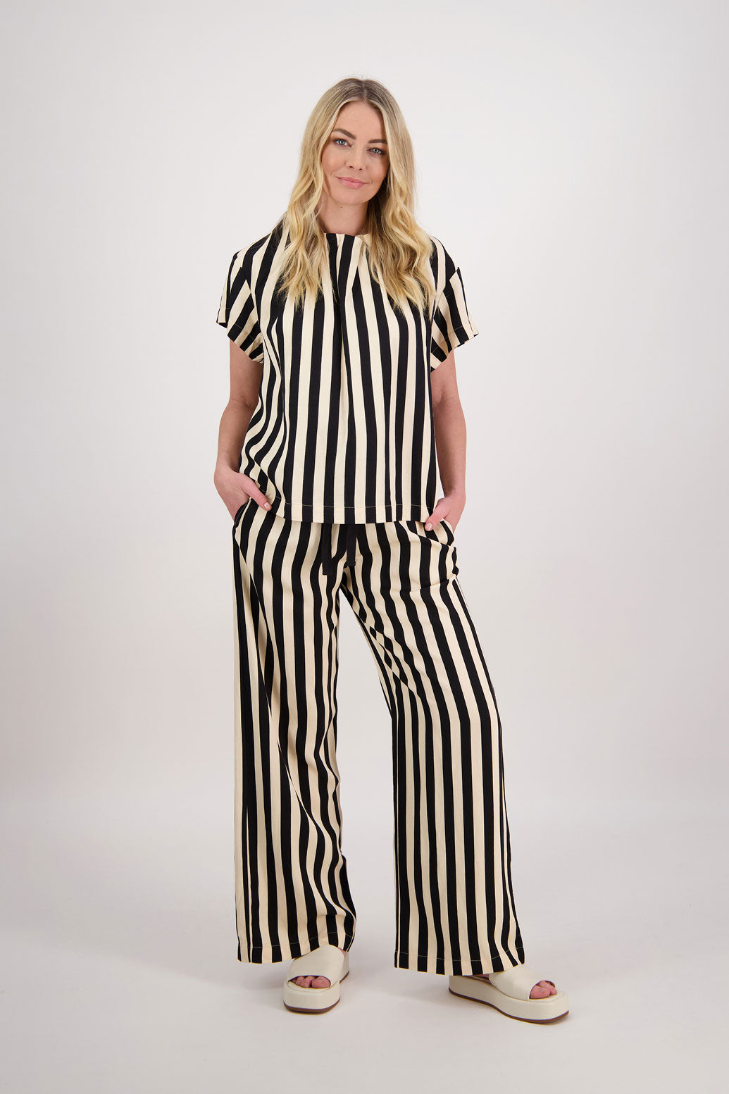 Prince Wide Leg Pant - Black/Vanilla Stripe