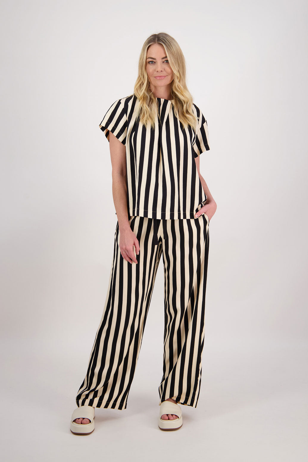 Prince Wide Leg Pant - Black/Vanilla Stripe