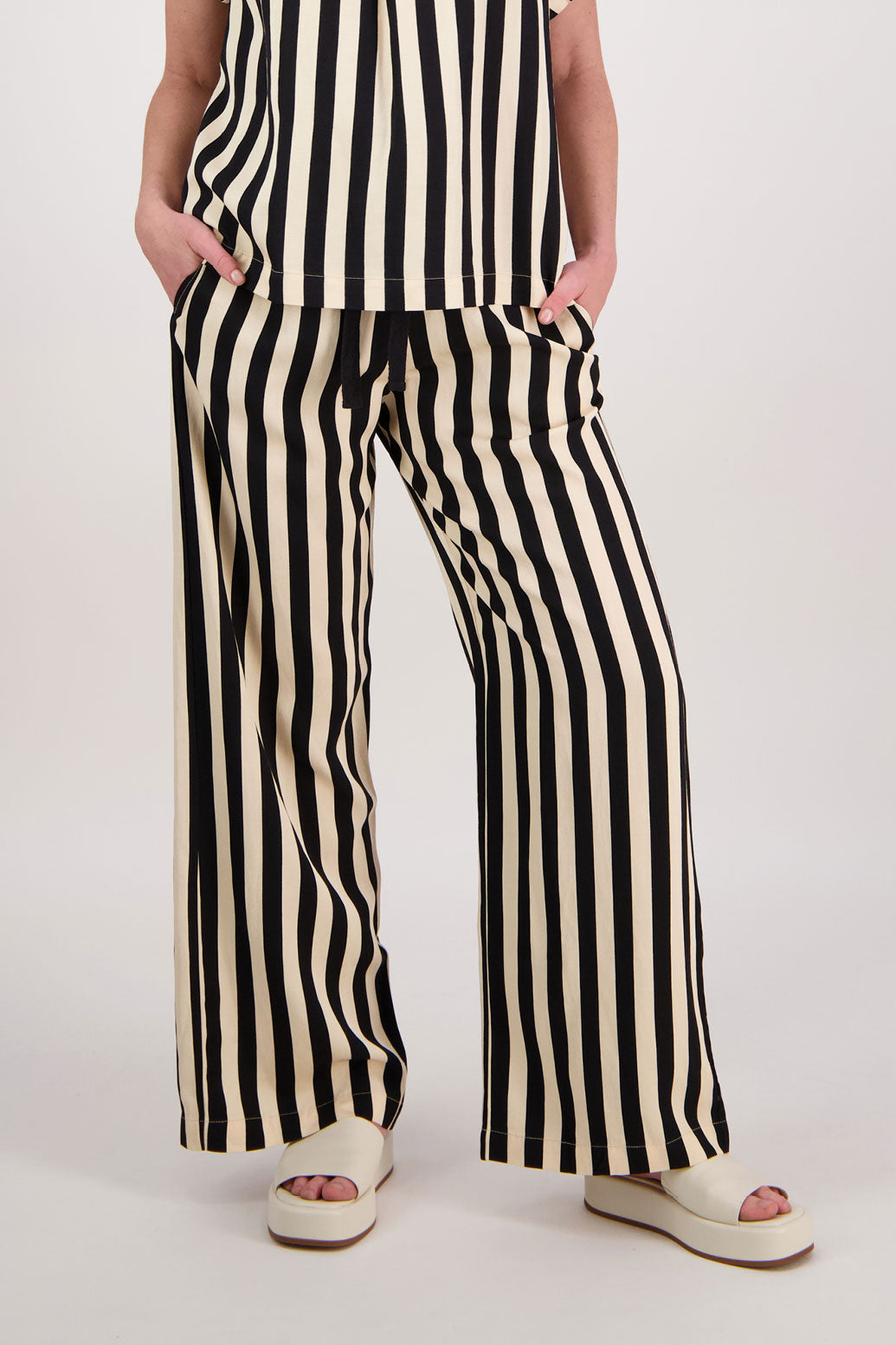 Prince Wide Leg Pant - Black/Vanilla Stripe