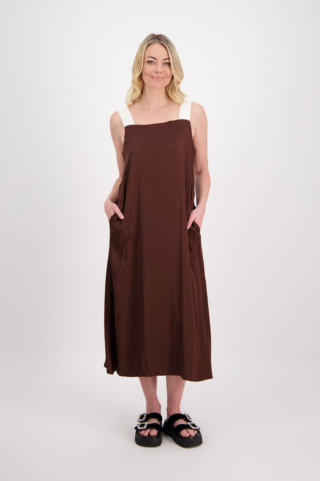 Prue A Line Dress with Feature Back Straps - Chocolate