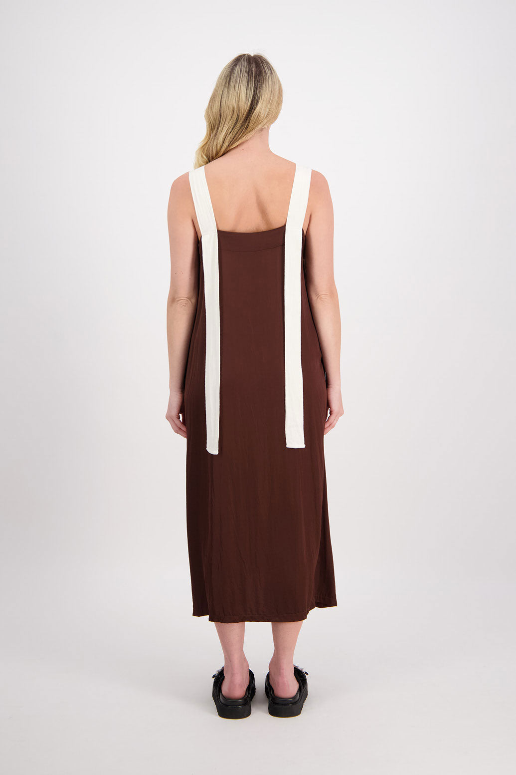 Prue A Line Dress with Feature Back Straps - Chocolate