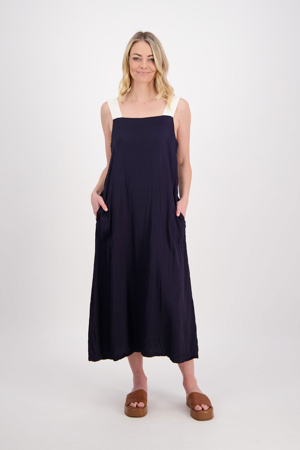 Prue A Line Dress with Feature Back Straps - Ink