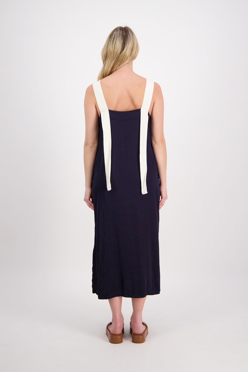 Prue A Line Dress with Feature Back Straps - Ink