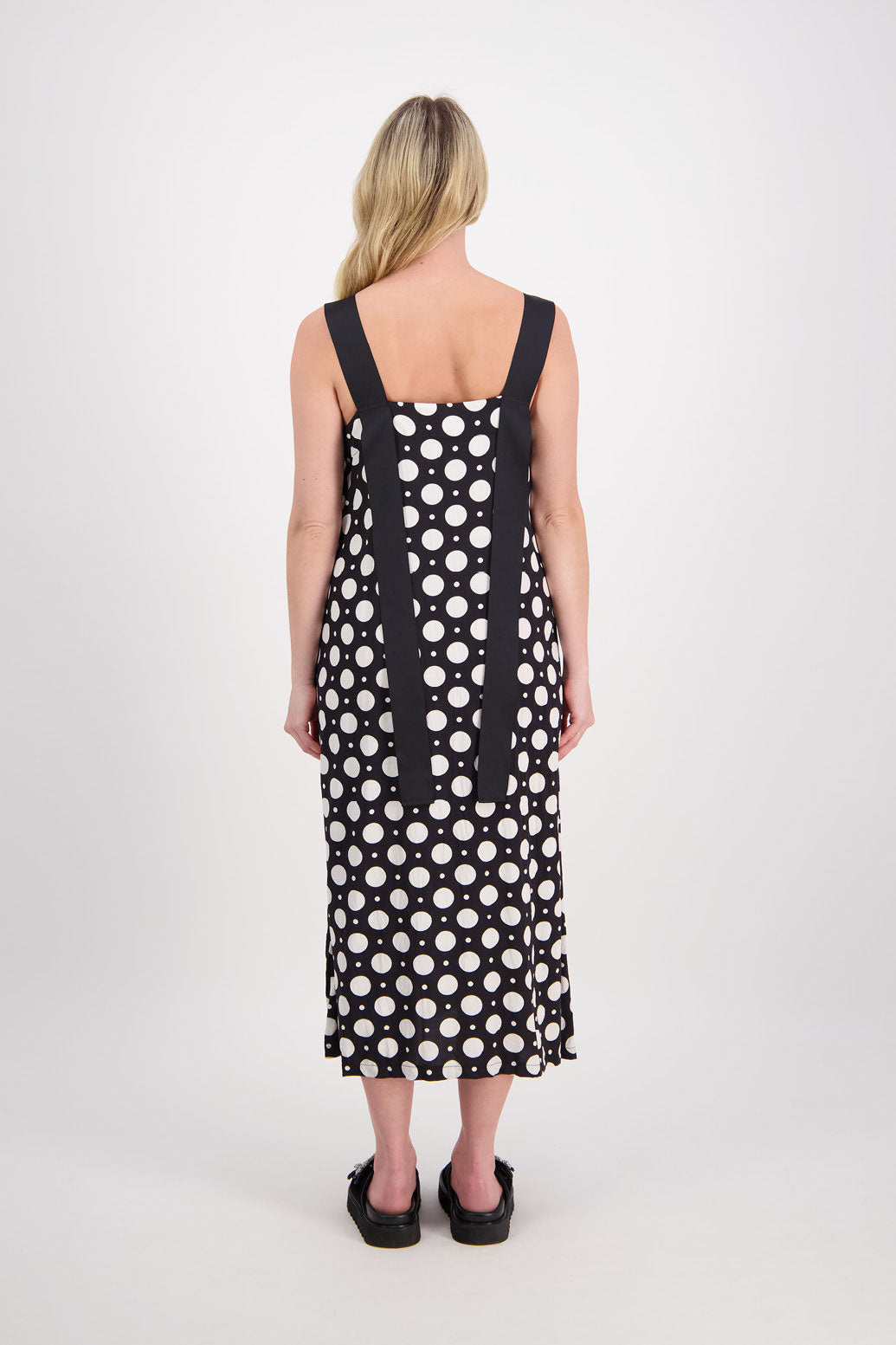 Prue A Line Dress with Feature Back Straps - White Spot