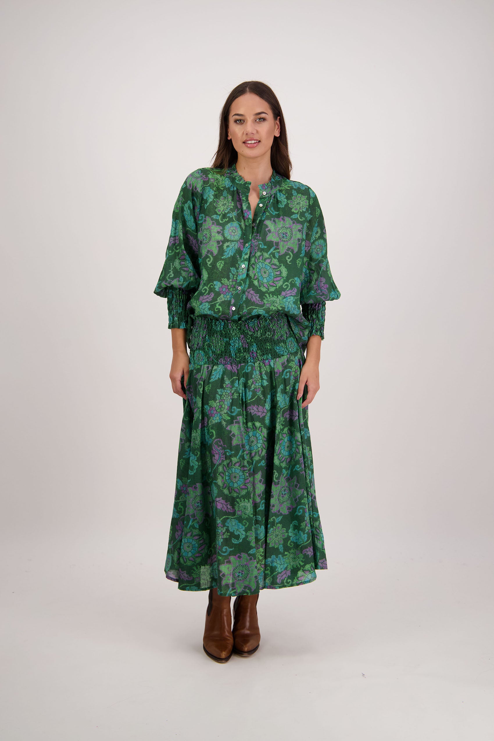 Hazelle Green Floral Skirt