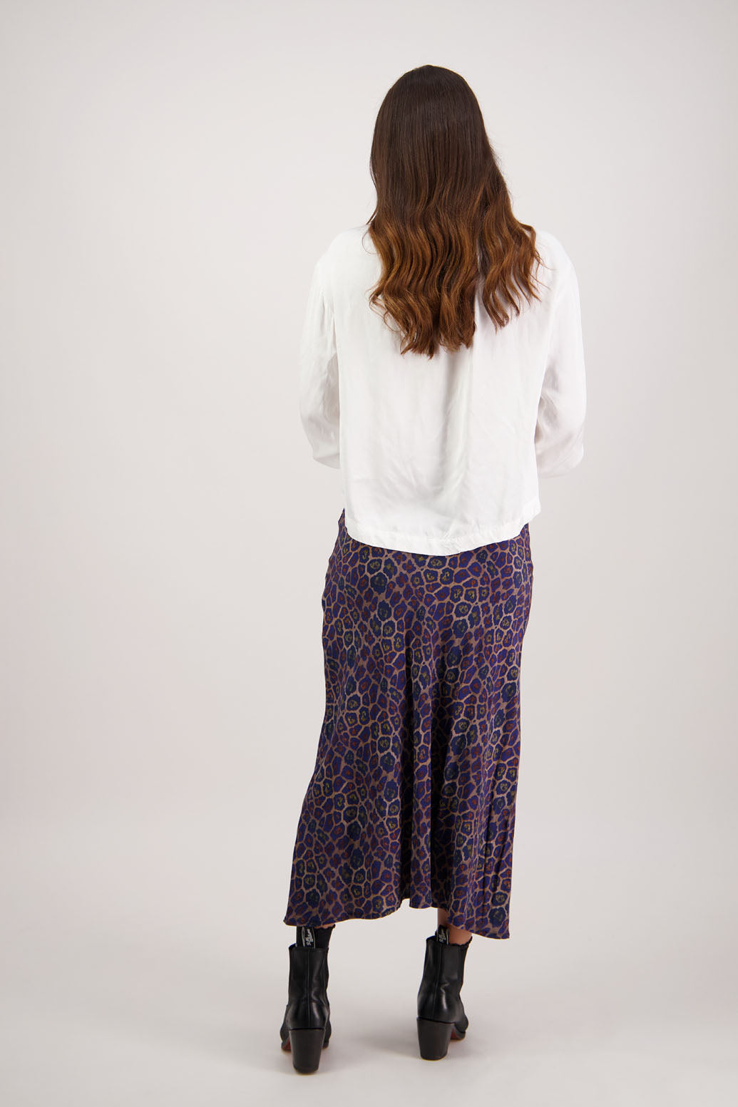 Rosa Skirt in Antique Leopard by Briarwood NZ. 100% viscose a-line bias cut skirt