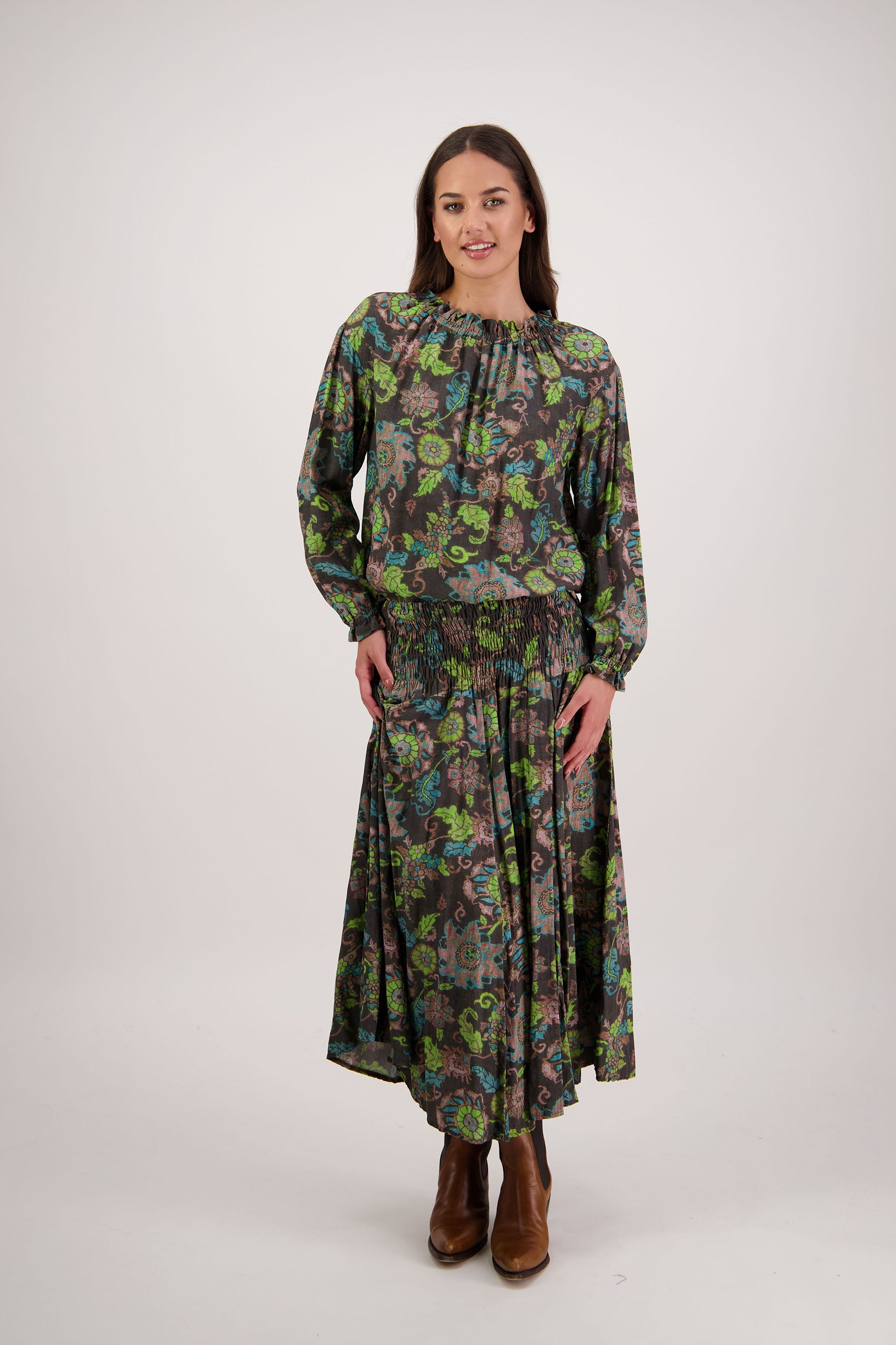 Hawthorn Brown Floral Skirt