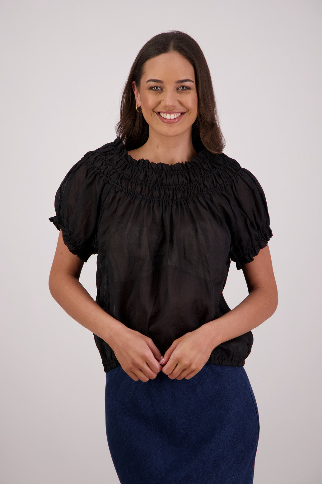 Briarwood Sal Top in Black, 100% Ramie.