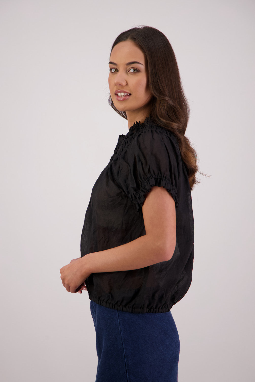 Side view Briarwood Sal Top in Black.