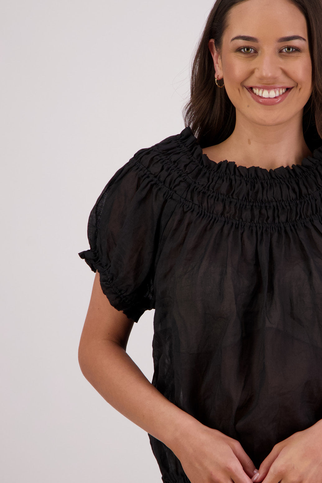 Closeup front view Briarwood Sal Top in Black.