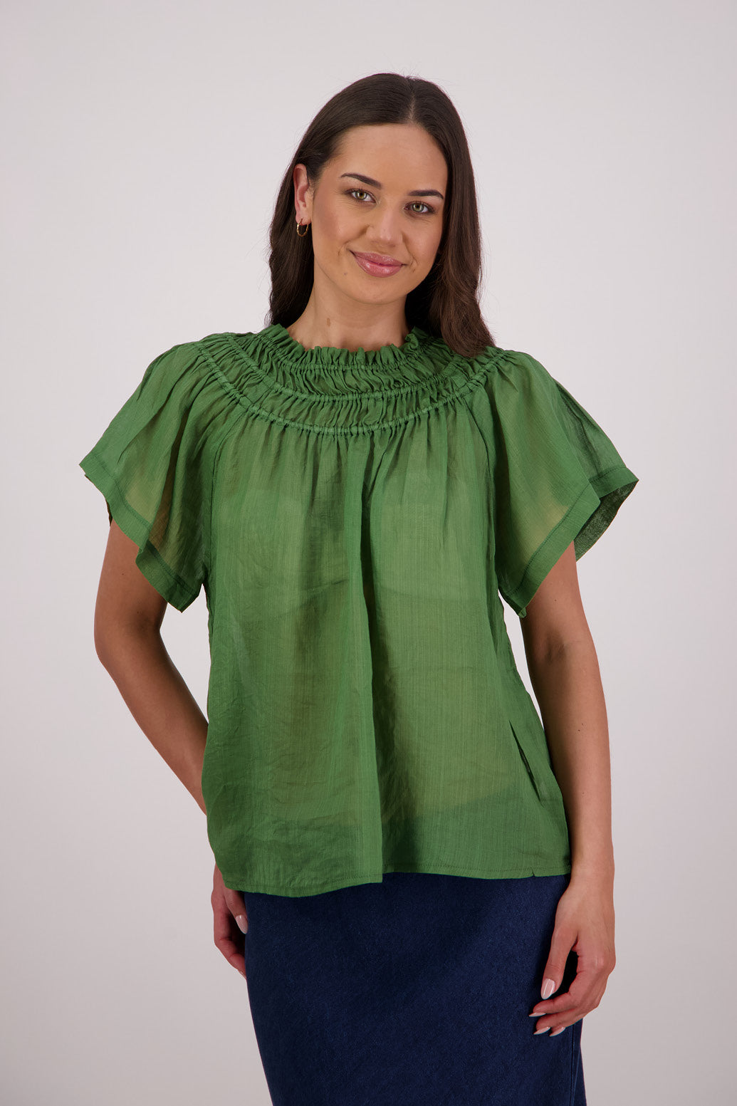 Briarwood Sally Top in Green, 100% Ramie.