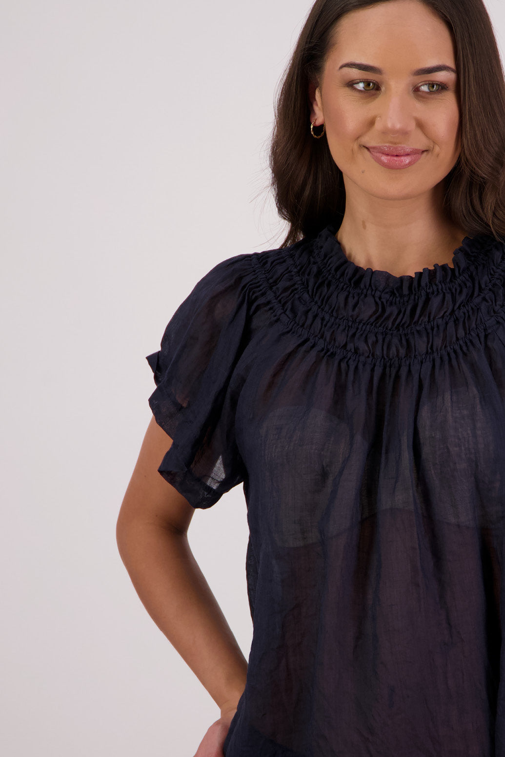 Closeup front view Briarwood Sally Top in Ink.