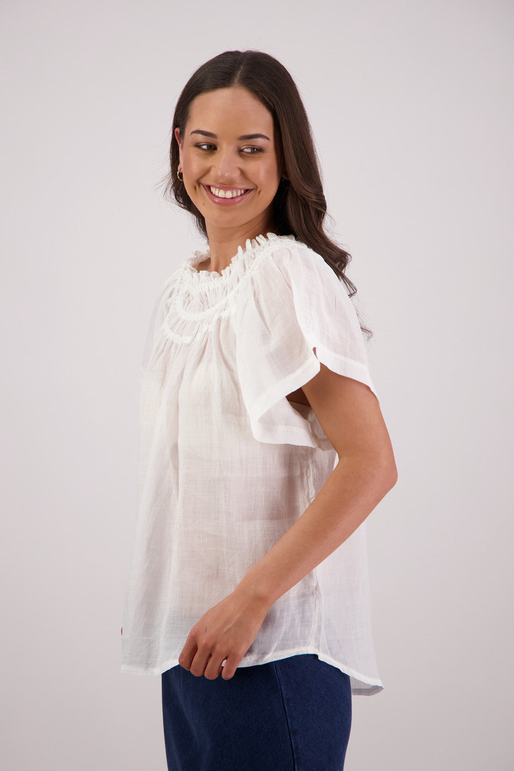 Side view Briarwood Sally Top in White.