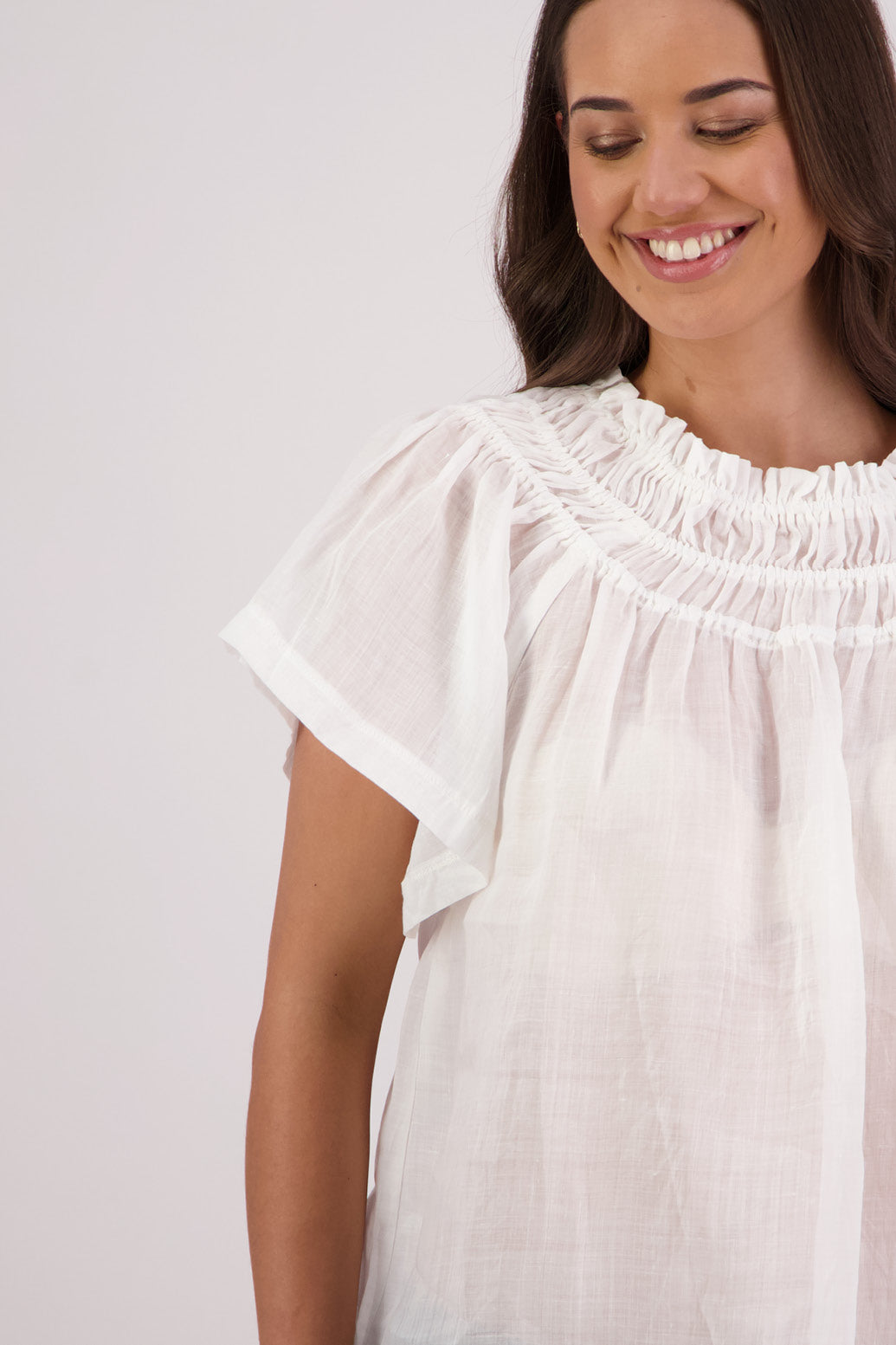 Closeup front view Briarwood Sally Top in White.