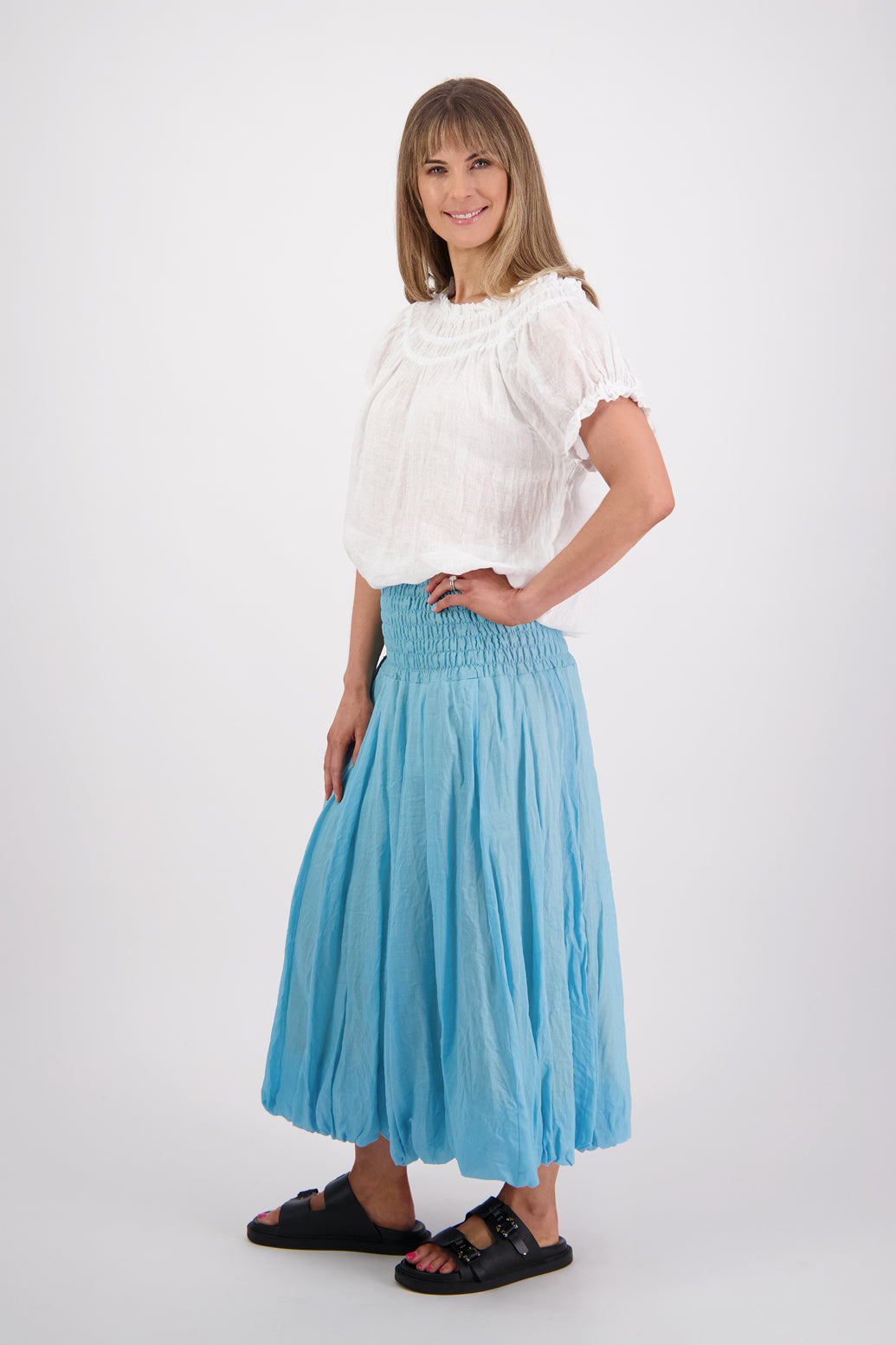 Sarah Aqua Ramie Skirt