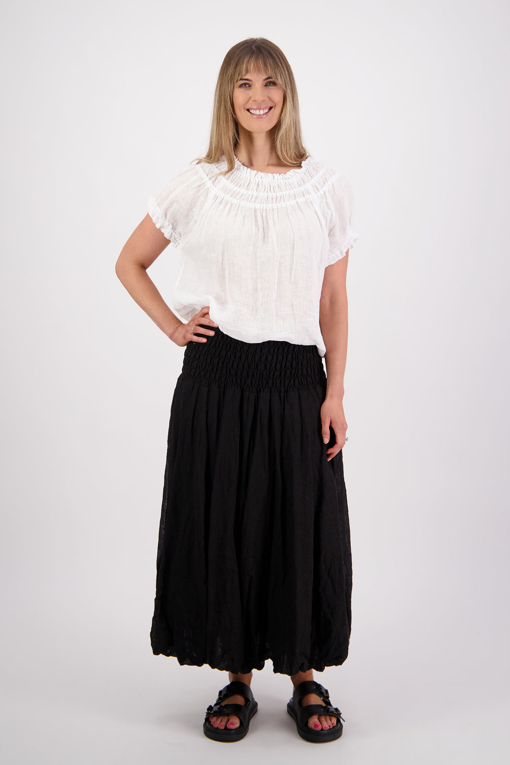 Sarah Black Linen Gauze Skirt