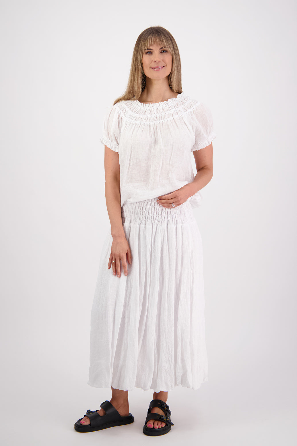 Sarah White Linen Gauze Skirt