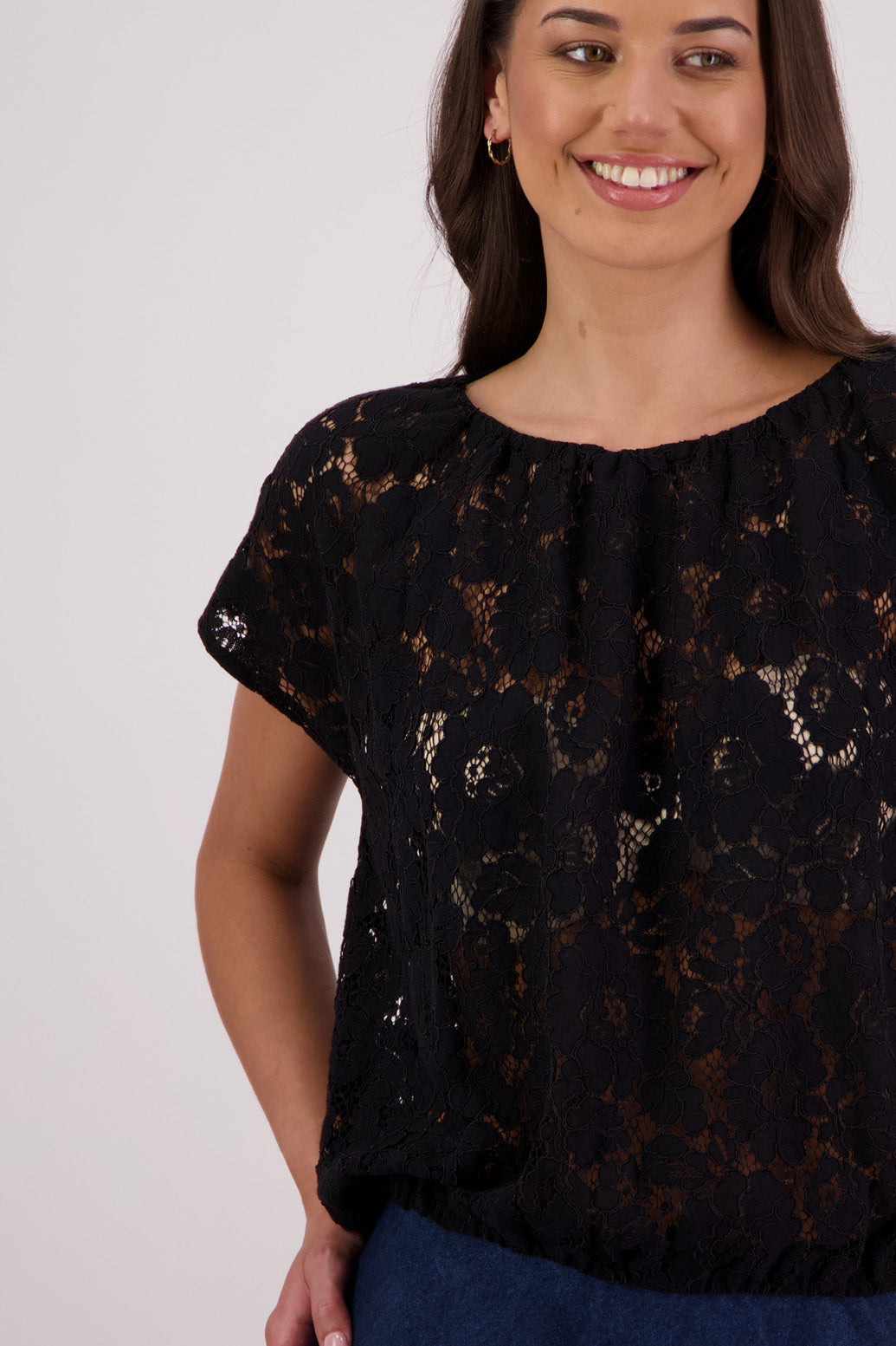 Close up front view Briarwood Scarlett Black Lace Top.