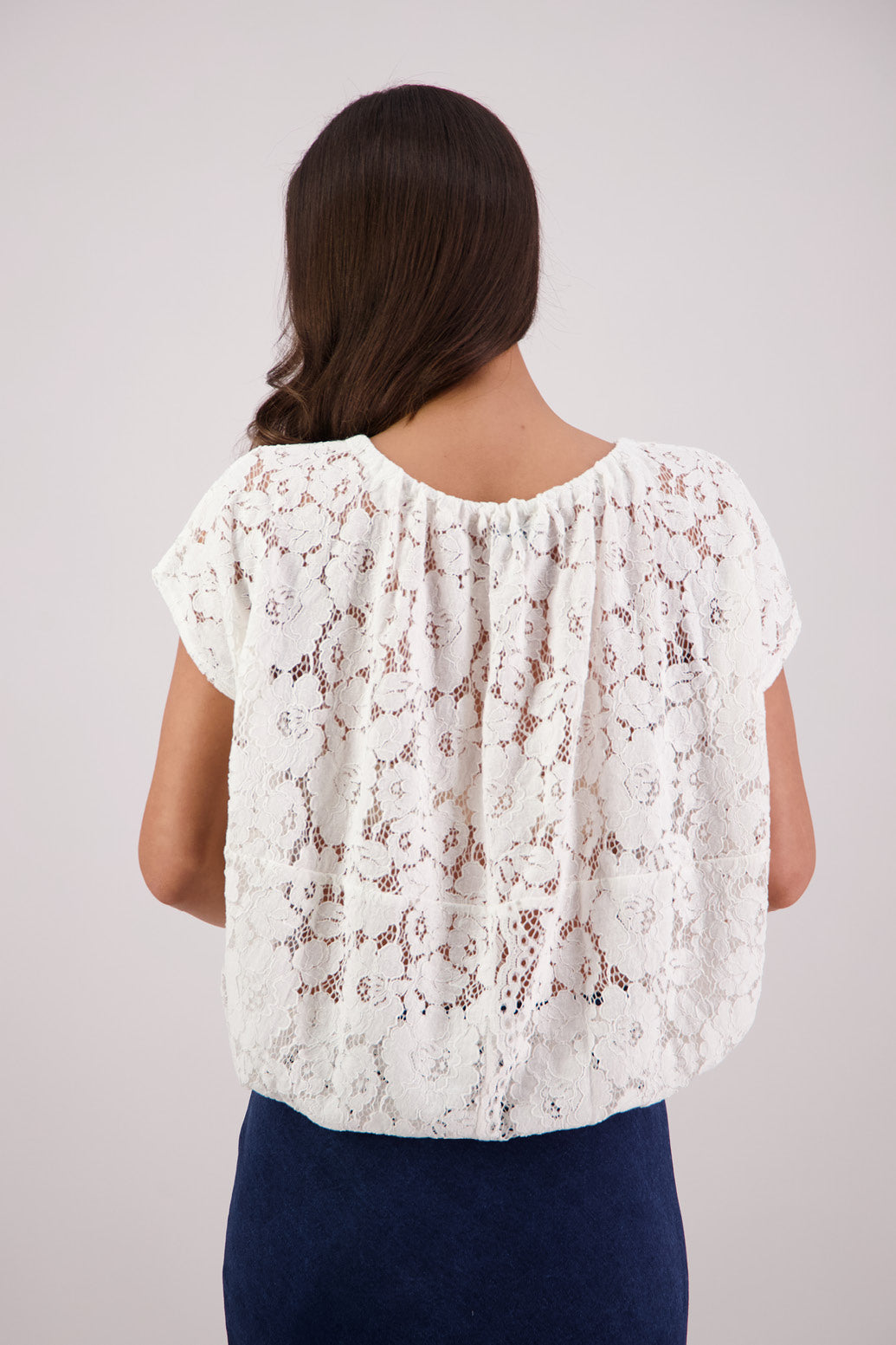 Back view Briarwood Scarlett White Lace Top.