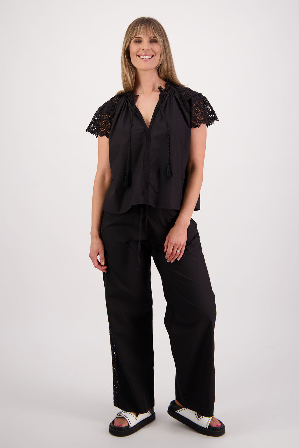 Sebbie Black Cotton Poplin Top