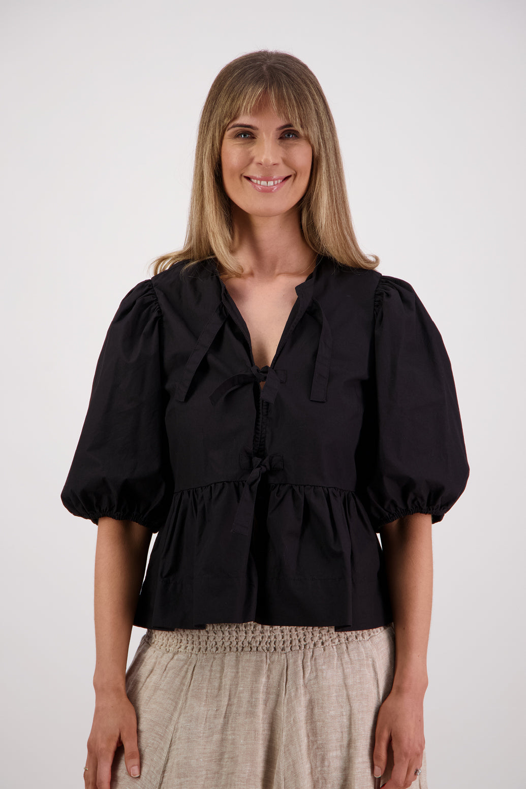 Selena Black Cotton Poplin Top