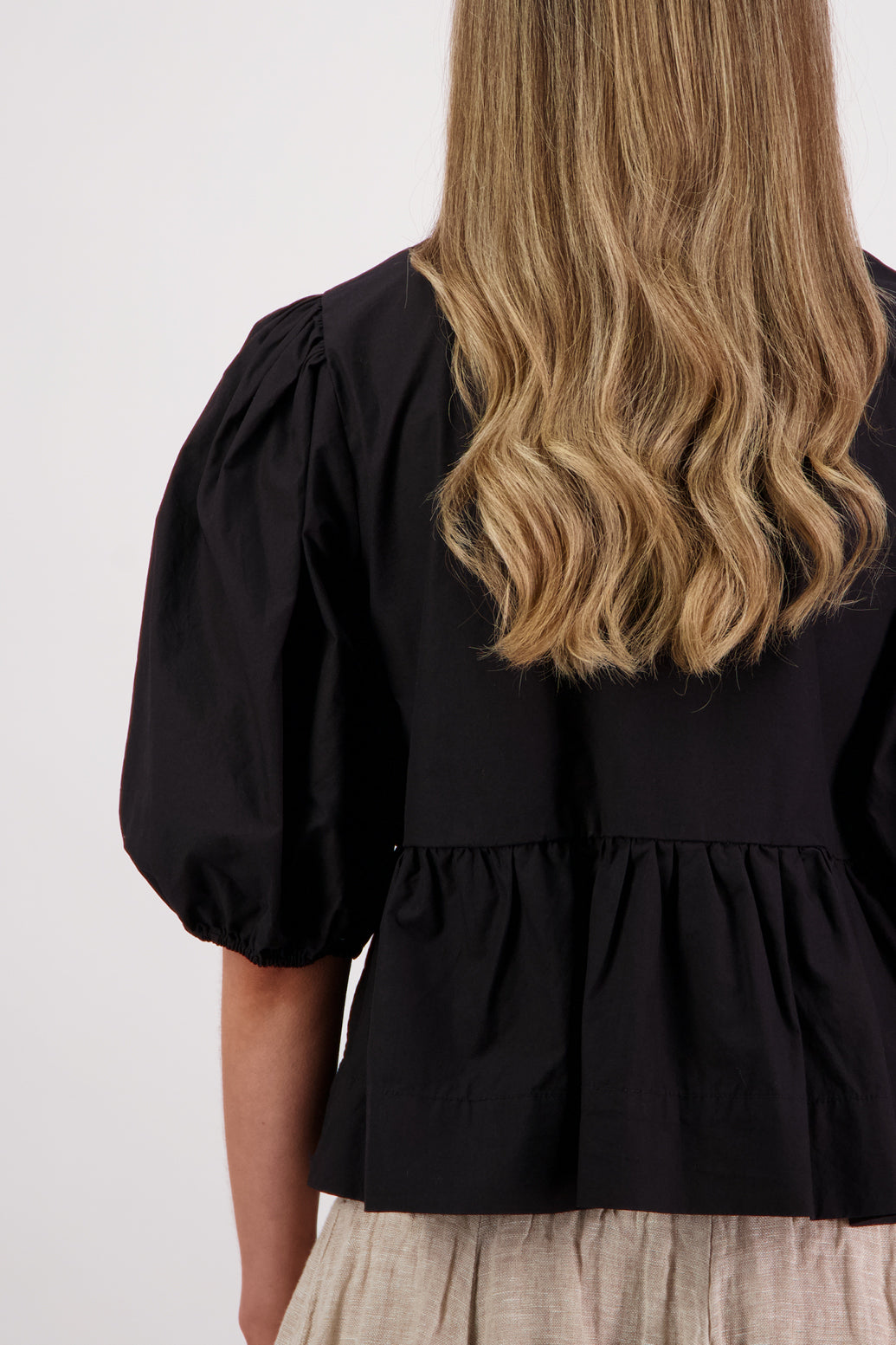 Selena Black Cotton Poplin Top