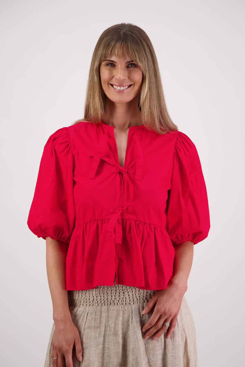 Selena Red Cotton Poplin Top