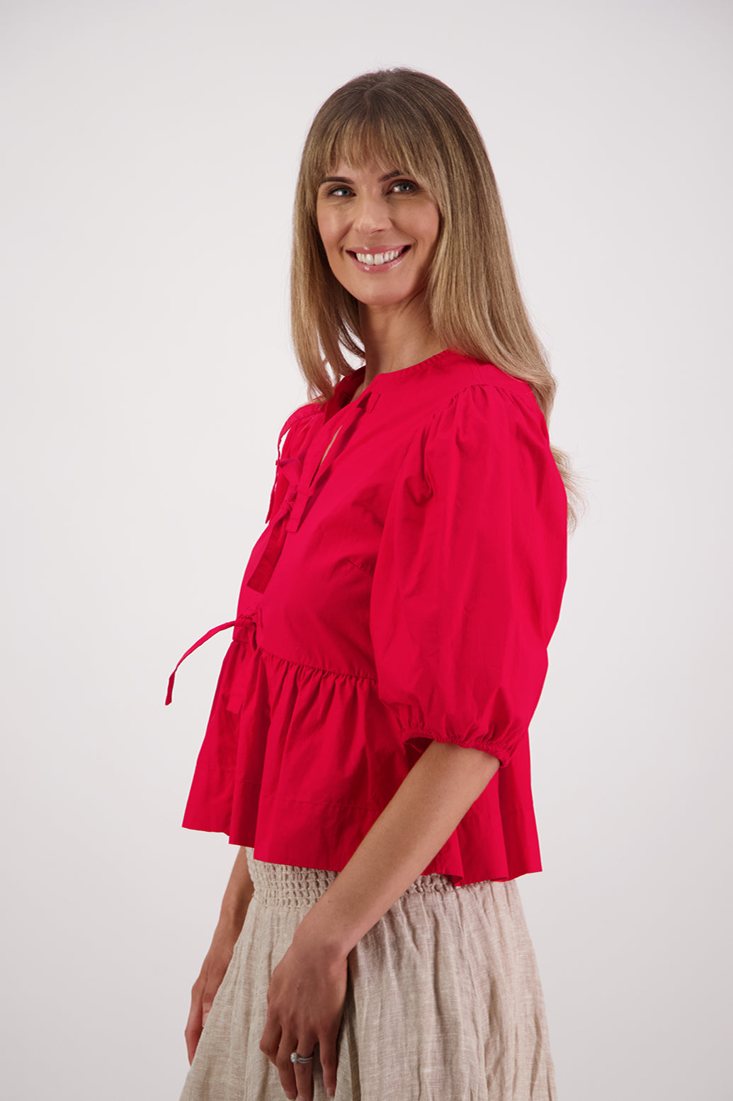 Selena Red Cotton Poplin Top
