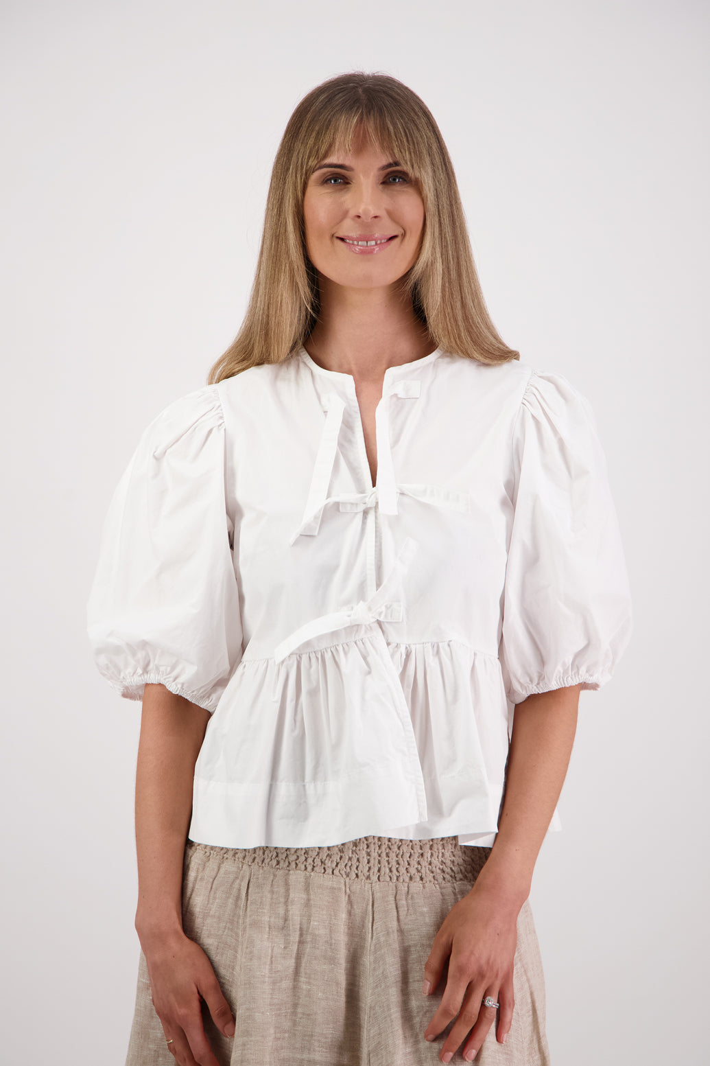 Selena White Cotton Poplin Top