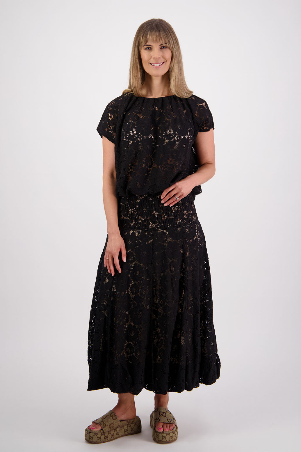 Briarwood NZ, Black Lace Skirt with Bubble Hem - Sparkle
