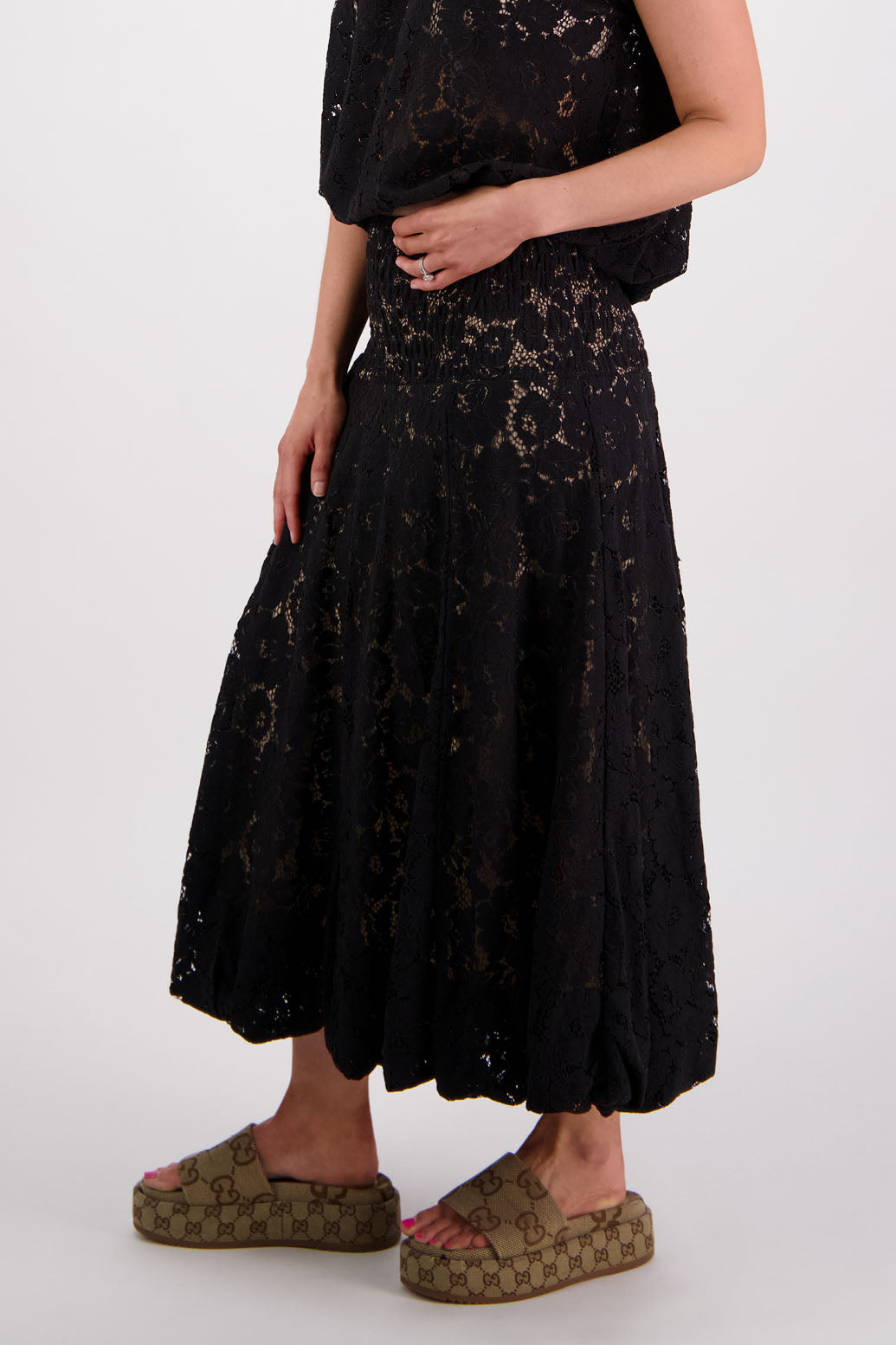Briarwood NZ, Black Lace Skirt with Bubble Hem - Sparkle