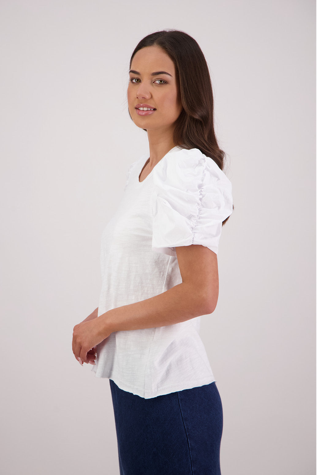 Side view Briarwood Suzie T-shirt in White.