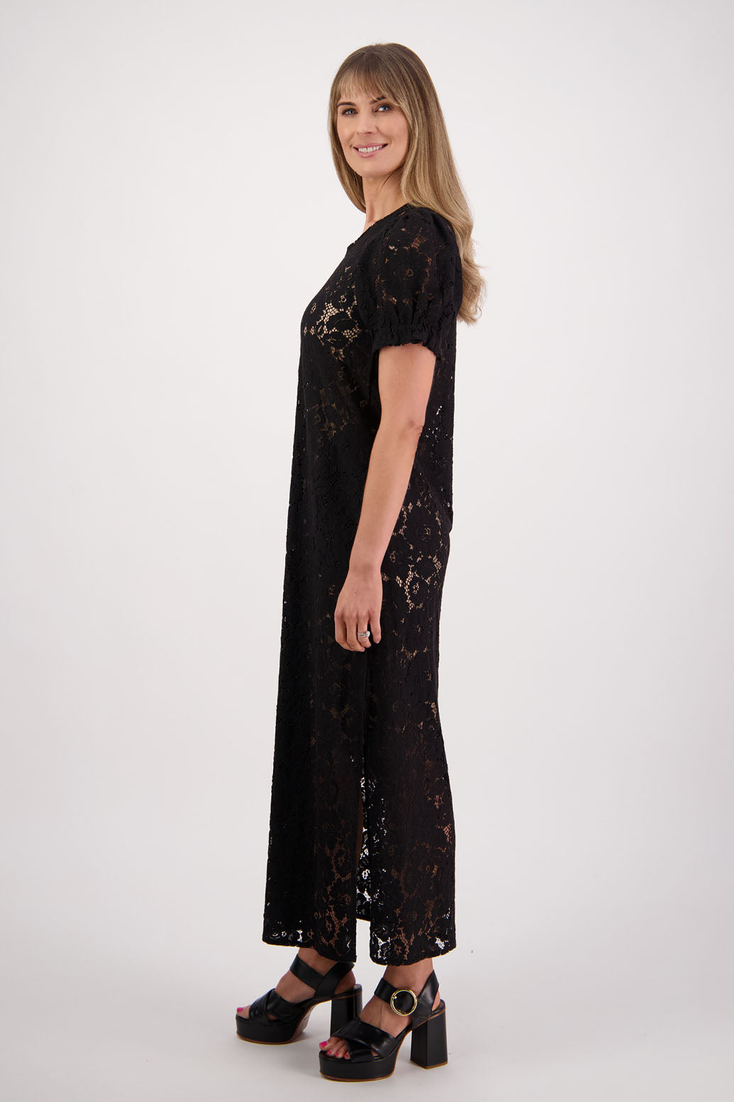 Briarwood NZ, Black Lace Maxi Dress with Side Split. Sylvia.