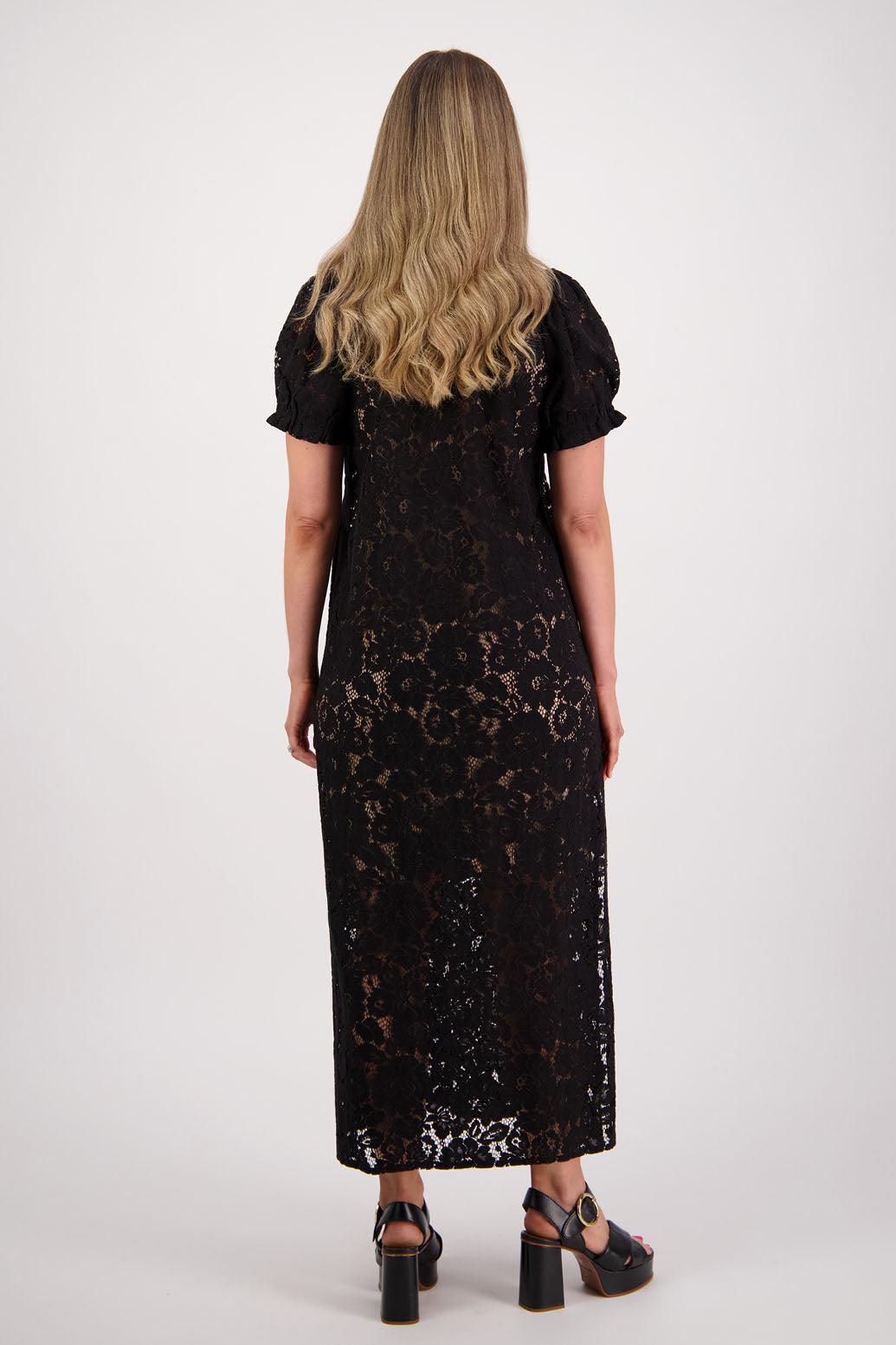 Briarwood NZ, Black Lace Maxi Dress with Side Split. Sylvia.